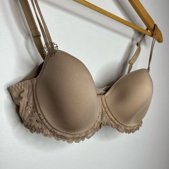 Simone Perele Women's Size 32E Eden 3D Lace Trim Underwired Demi Bra Beige - Picture 2 of 10